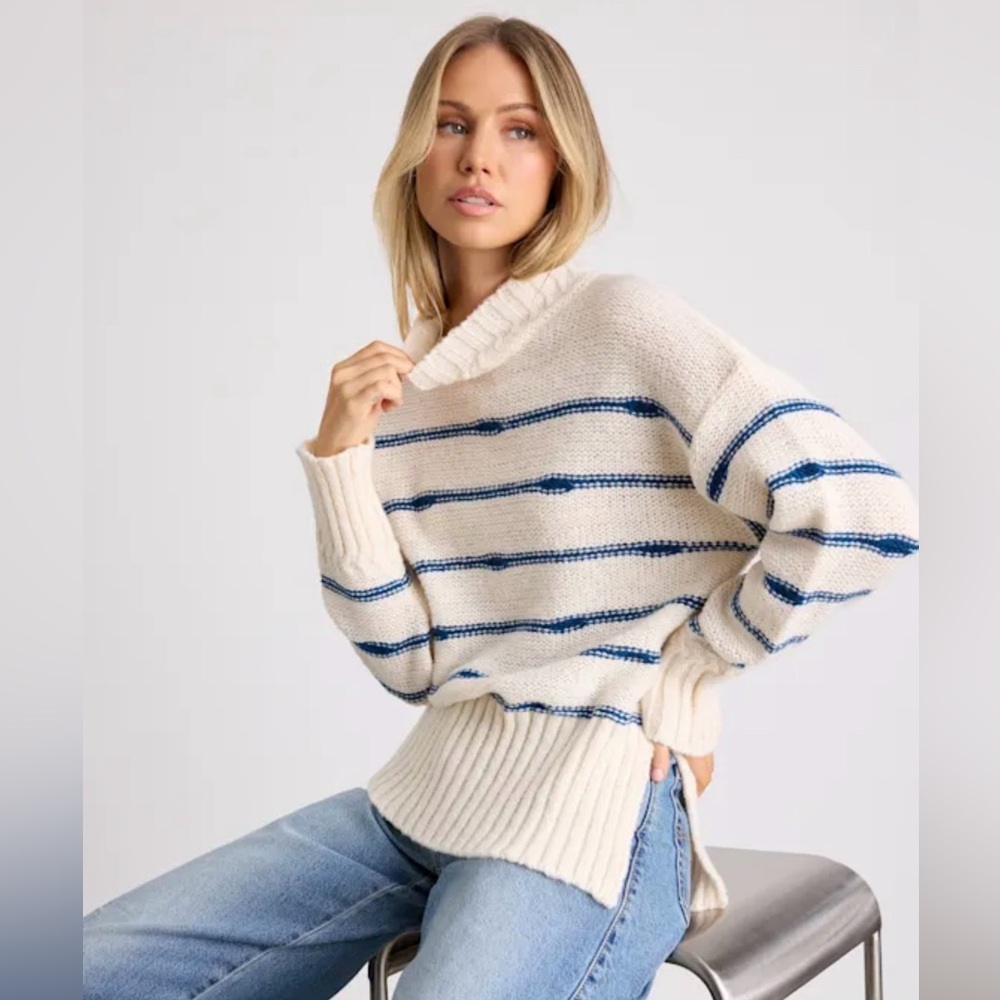 Striped Knit Sweater - Cream and Navy